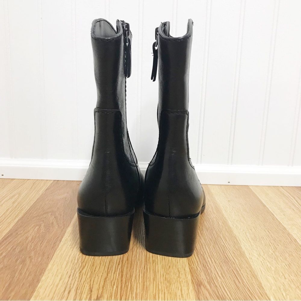 NATURALIZER Gaby Black Leather Western Midi Boot Bootie Block Heel Size 5 New - Picture 5 of 11